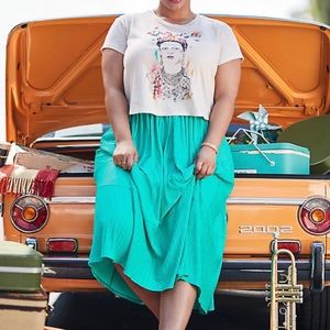 ➕Accordion Pleated Tiered Tea Length Skirt